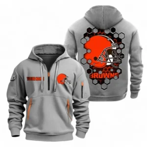 Casual Sports Hoodie Half Zipper, Modern Logo Detail Printing NFL241 - Gray