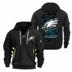 Street-Style Hoodie Half Zipper, Modern Sports Logo NFL241 - Black