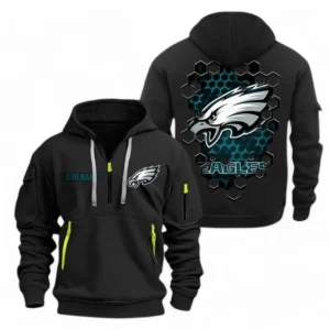 Street-Style Hoodie Half Zipper, Modern Sports Logo NFL241 - Black