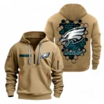 Everyday Hoodie Half Zipper, Athletic-Inspired Logo NFL241 - Khaki
