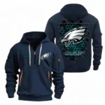 Lightweight Sports Hoodie Half Zipper, Unique Logo Print NFL241 - Navy