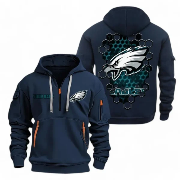 Lightweight Sports Hoodie Half Zipper, Unique Logo Print NFL241 - Navy