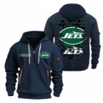Athletic Half-Zip Hoodie, Team-Style Logo Print Hoodie Gift For Football Fans NFL241 - Navy