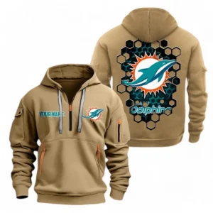 Urban Streetwear Hoodie, Half-Zip with Exclusive Logo NFL241 - Khaki