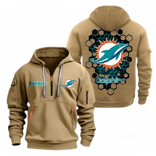 Urban Streetwear Hoodie, Half-Zip with Exclusive Logo NFL241 - Khaki
