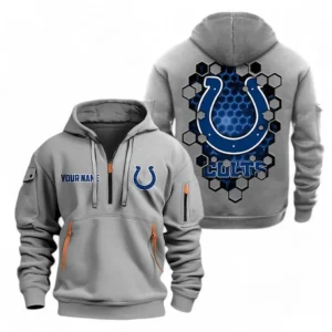 Street-Style Hoodie Half Zipper, Modern Sports Logo NFL241 - Gray