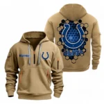 Lightweight Sports Hoodie Half Zipper, Unique Logo Print NFL241 - Khaki