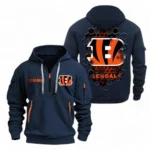 Urban Streetwear Hoodie, Half-Zip with Exclusive Logo NFL241 - Navy