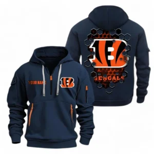 Urban Streetwear Hoodie, Half-Zip with Exclusive Logo NFL241 - Navy