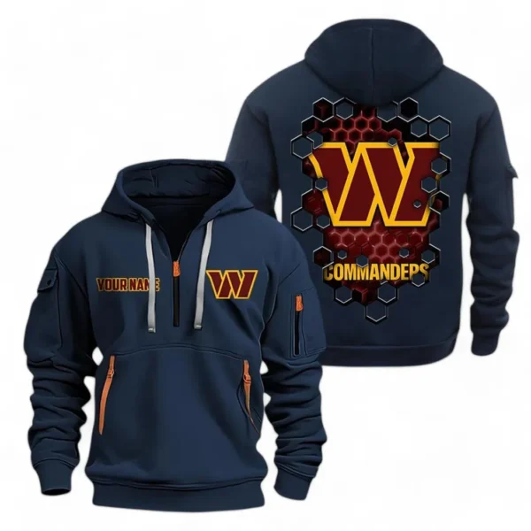Lightweight Sports Hoodie Half Zipper, Unique Logo Print NFL241 - Navy