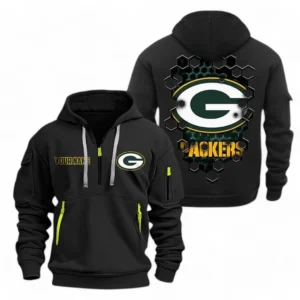 Casual Sports Hoodie Half Zipper, Modern Logo Detail Printing NFL241 - Black
