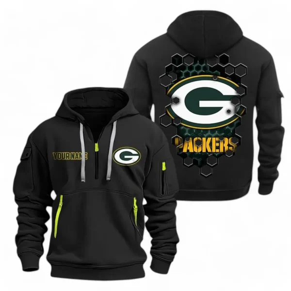 Casual Sports Hoodie Half Zipper, Modern Logo Detail Printing NFL241 - Black