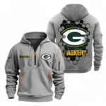 Fan Gift Hoodie Half Zipper, Sports-Inspired Logo Design NFL241 - Gray