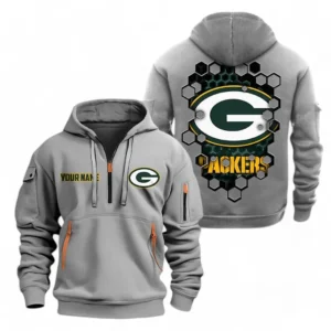 Fan Gift Hoodie Half Zipper, Sports-Inspired Logo Design NFL241 - Gray