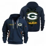 Athletic Half-Zip Hoodie, Team-Style Logo Print Hoodie Gift For Football Fans NFL241 - Navy