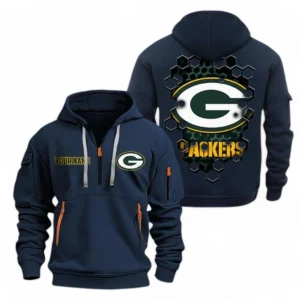 Athletic Half-Zip Hoodie, Team-Style Logo Print Hoodie Gift For Football Fans NFL241 - Navy