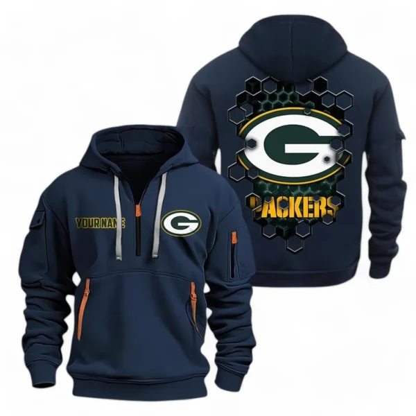 Athletic Half-Zip Hoodie, Team-Style Logo Print Hoodie Gift For Football Fans NFL241 - Navy