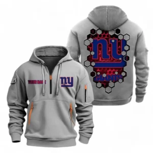 Street-Style Hoodie Half Zipper, Modern Sports Logo NFL241 - Gray