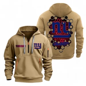 Lightweight Sports Hoodie Half Zipper, Unique Logo Print NFL241 - Khaki