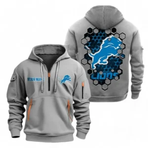 Casual Sports Hoodie Half Zipper, Modern Logo Detail Printing NFL241 - Gray