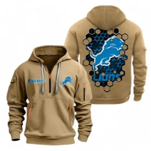 Athletic Half-Zip Hoodie, Team-Style Logo Print Hoodie Gift For Football Fans NFL241 - Khaki