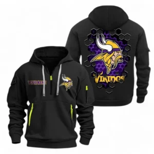 Street-Style Hoodie Half Zipper, Modern Sports Logo NFL241 - Black