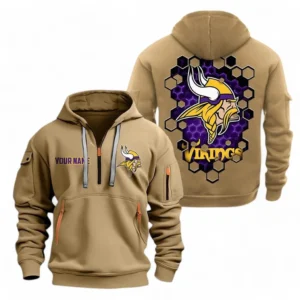 Everyday Hoodie Half Zipper, Athletic-Inspired Logo NFL241 - Khaki
