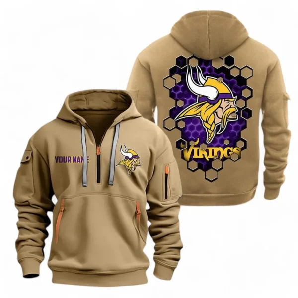 Everyday Hoodie Half Zipper, Athletic-Inspired Logo NFL241 - Khaki