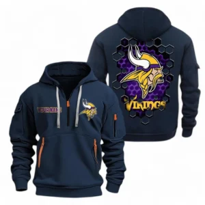Lightweight Sports Hoodie Half Zipper, Unique Logo Print NFL241 - Navy