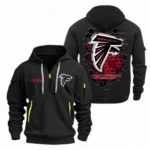 Casual Sports Hoodie Half Zipper, Modern Logo Detail Printing NFL241 - Black