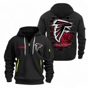 Casual Sports Hoodie Half Zipper, Modern Logo Detail Printing NFL241 - Black