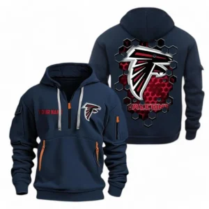Athletic Half-Zip Hoodie, Team-Style Logo Print Hoodie Gift For Football Fans NFL241 - Navy