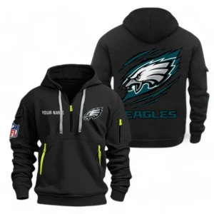 Lightweight Sports Hoodie Half Zipper, Unique Logo Print NFL700 - Black