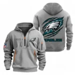 Street-Style Hoodie Half Zipper, Modern Sports Logo NFL700 - Gray