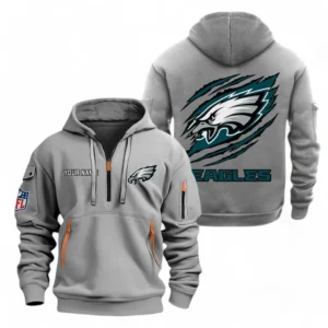 Street-Style Hoodie Half Zipper, Modern Sports Logo NFL700 - Gray