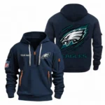 Fan Gift Hoodie Half Zipper, Sports-Inspired Logo Design NFL700 - Navy