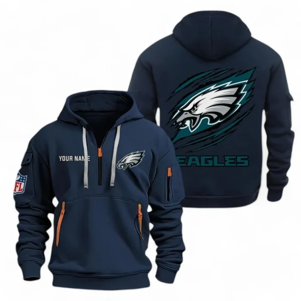 Fan Gift Hoodie Half Zipper, Sports-Inspired Logo Design NFL700 - Navy