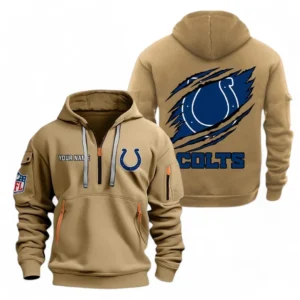 Athletic Half-Zip Hoodie, Team-Style Logo Print Hoodie Gift For Football Fans NFL700 - Khaki