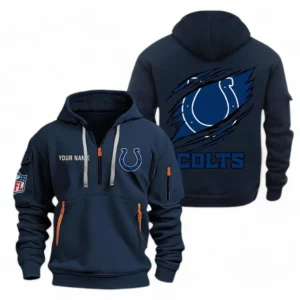 Casual Sports Hoodie Half Zipper, Modern Logo Detail Printing NFL700 - Navy