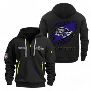 Lightweight Sports Hoodie Half Zipper, Unique Logo Print NFL700 - Black