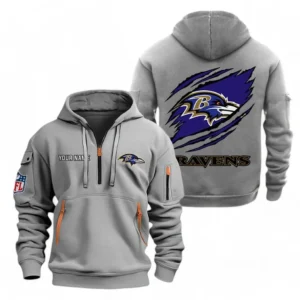 Street-Style Hoodie Half Zipper, Modern Sports Logo NFL700 - Gray