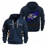 Fan Gift Hoodie Half Zipper, Sports-Inspired Logo Design NFL700 - Navy