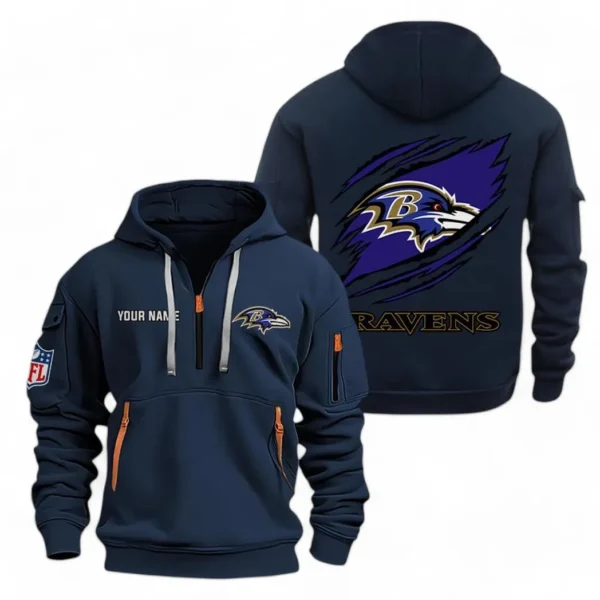 Fan Gift Hoodie Half Zipper, Sports-Inspired Logo Design NFL700 - Navy