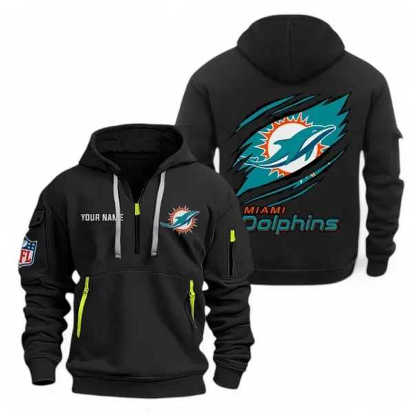 Athletic Half-Zip Hoodie, Team-Style Logo Print Hoodie Gift For Football Fans NFL700 - Black