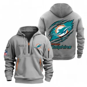 Casual Sports Hoodie Half Zipper, Modern Logo Detail Printing NFL700 - Gray
