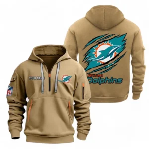 Urban Streetwear Hoodie, Half-Zip with Exclusive Logo NFL700 - Khaki