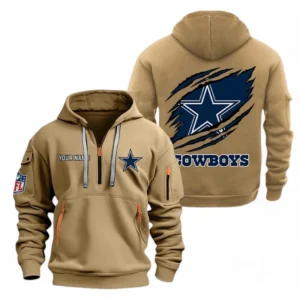 Lightweight Sports Hoodie Half Zipper, Unique Logo Print NFL700 - Khaki