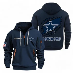 Street-Style Hoodie Half Zipper, Modern Sports Logo NFL700 - Navy
