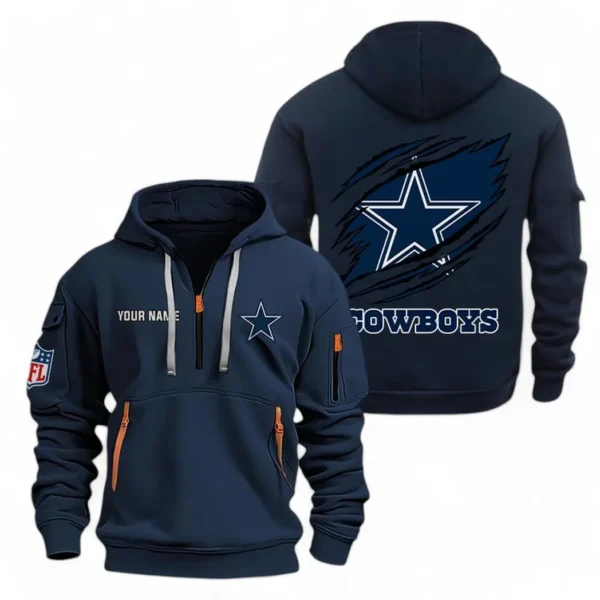 Street-Style Hoodie Half Zipper, Modern Sports Logo NFL700 - Navy