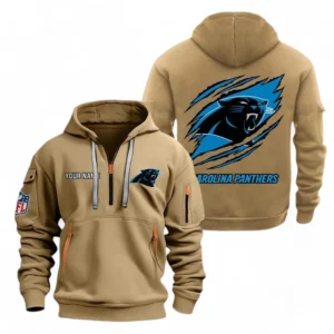 Athletic Half-Zip Hoodie, Team-Style Logo Print Hoodie Gift For Football Fans NFL700 - Khaki